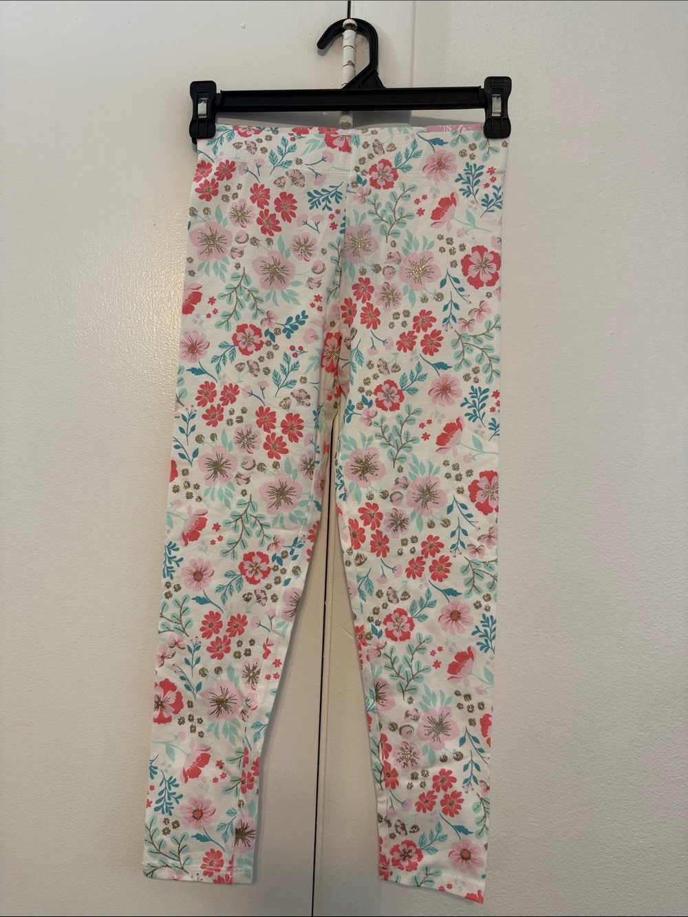 Tommy Bahama White Floral Girls' Leggings with Pink & Teal Flowers